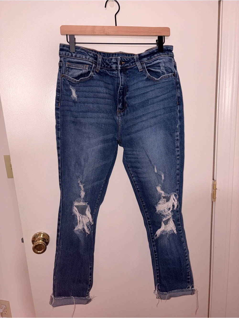 Windsor Distressed Boyfriend Jeans in Dark Blue Wash